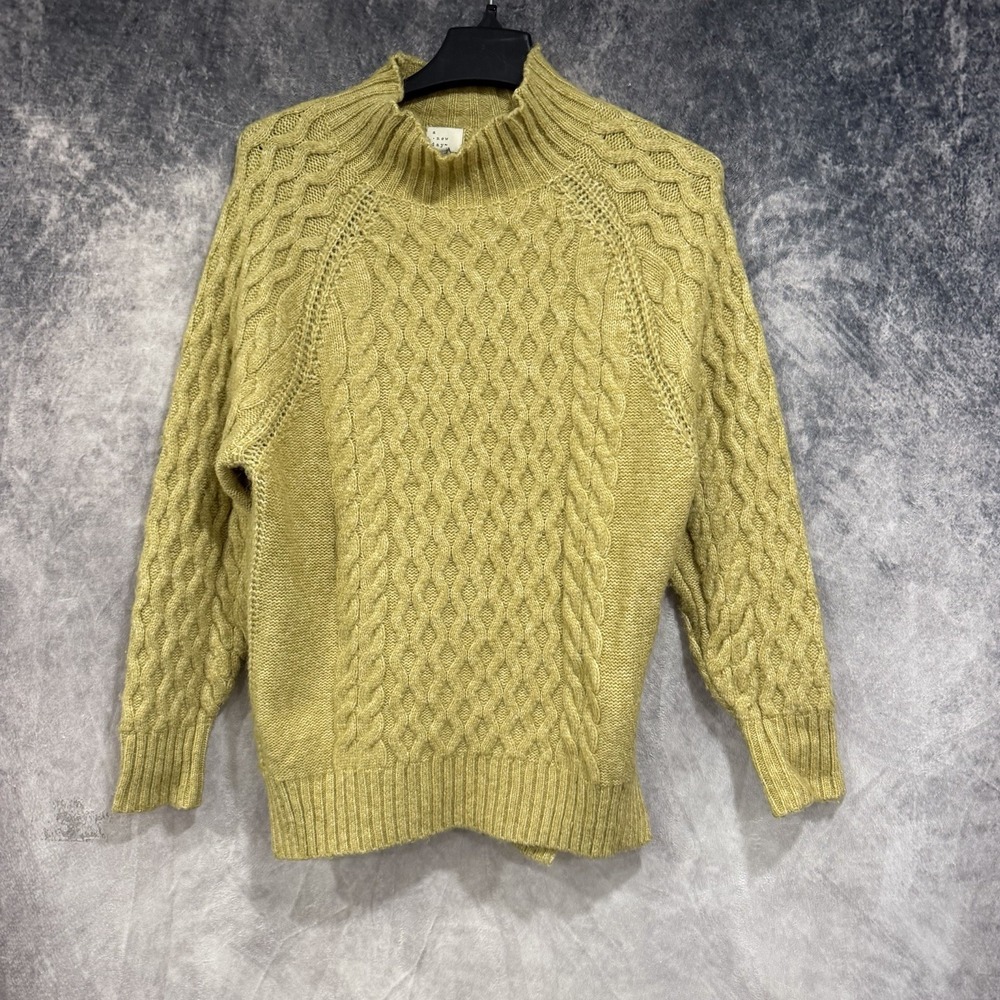A New Day Women’s XS Cable Knit Mock Neck Sweater Yellow Green Chunky Pullover